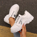 Zapatillas deportivas con cordones, diseño de cremallera lateral, suela gruesa, punta redonda, informales para mujer
