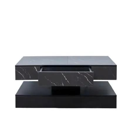 6.93in High LED Coffee Table in black marble finish with centered drawer
