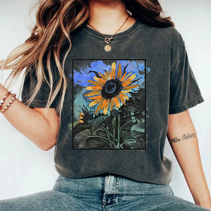 Washed and used T-shirt printed T-shirt top