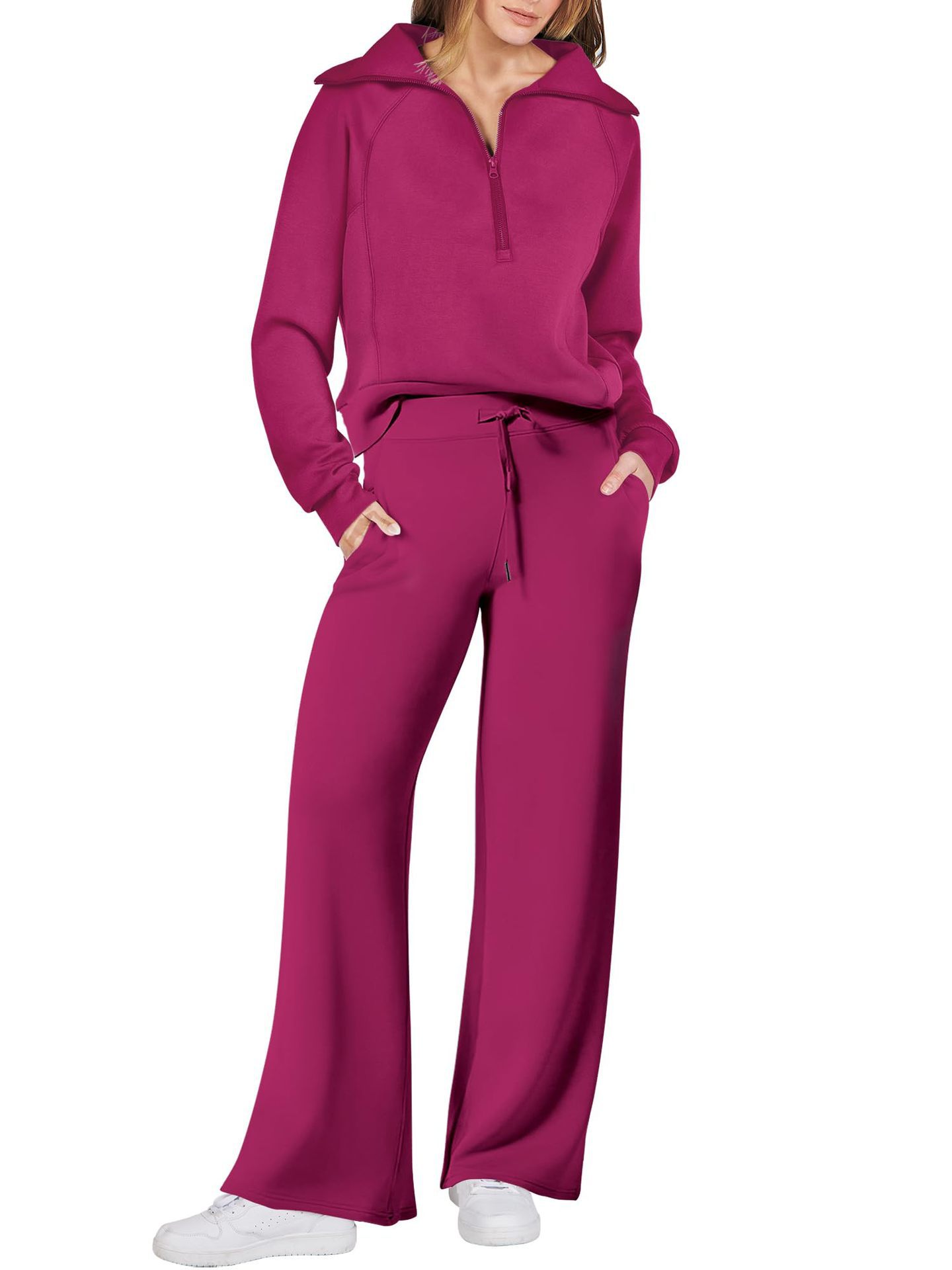 Ensemble décontracté deux pièces : Sweat-shirt zippé à manches longues et pantalon large