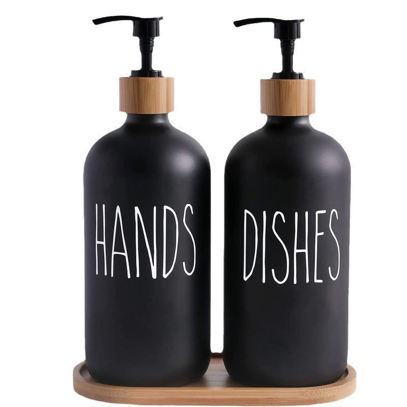 Glass 500ml Boston hand soap pump black and white split bottle wooden cap soap dispenser shampoo bottle by eprolo