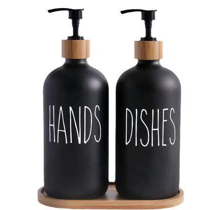 Glass 500ml Boston hand soap pump black and white split bottle wooden cap soap dispenser shampoo bottle by eprolo
