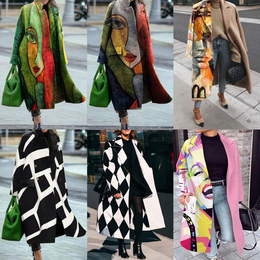 Abrigo de manga larga a cuadros con contraste de color para mujer