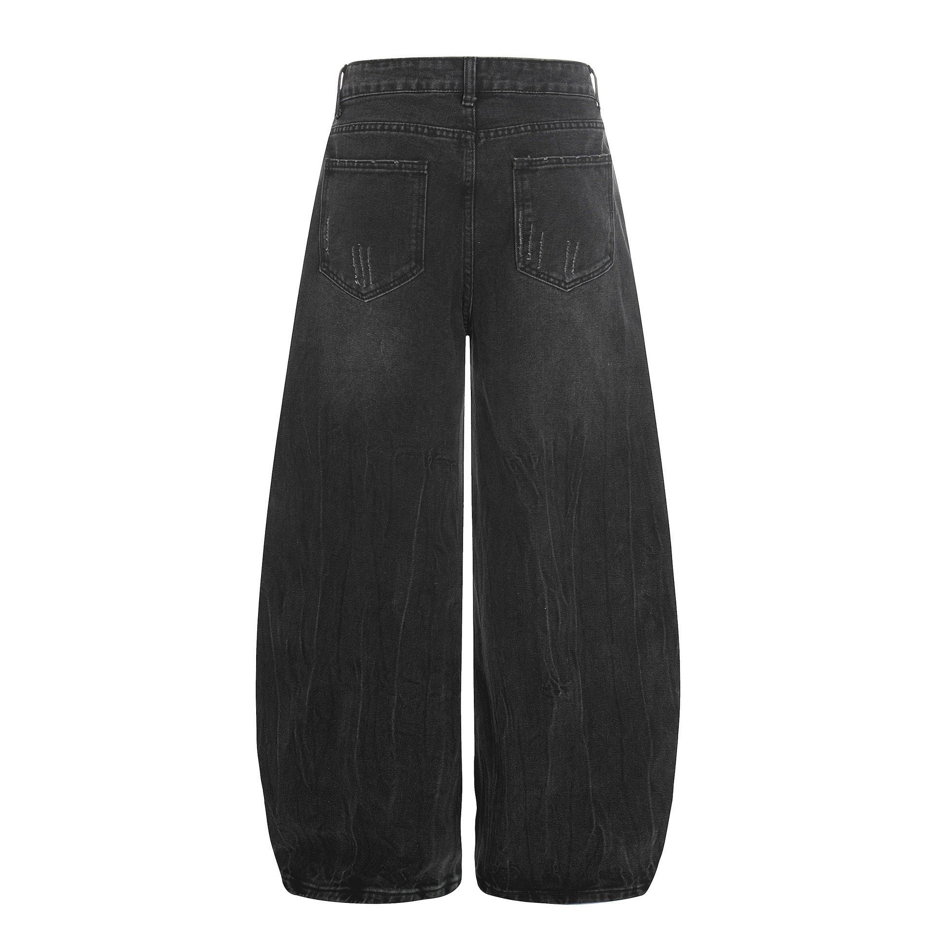 Jean large distressed à moustaches de chat, silhouette ample, coupe droite, polyvalent, longueur sol
