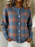 Printed Lapel Sweater Fashion Casual Long-sleeved Button Pullover Top Knitted Clothing For Women