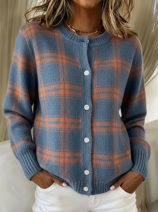 Printed Lapel Sweater Fashion Casual Long-sleeved Button Pullover Top Knitted Clothing For Women