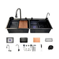 Premium black  Stainless Steel Smart Waterfall Kitchen Sink (47"x18"x10")-0