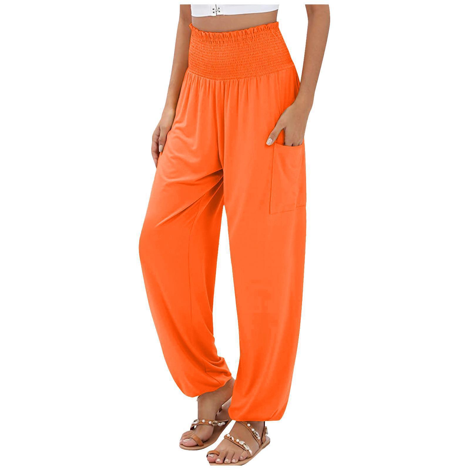 Pantalones casuales de talle alto y pierna ancha con cintura elástica