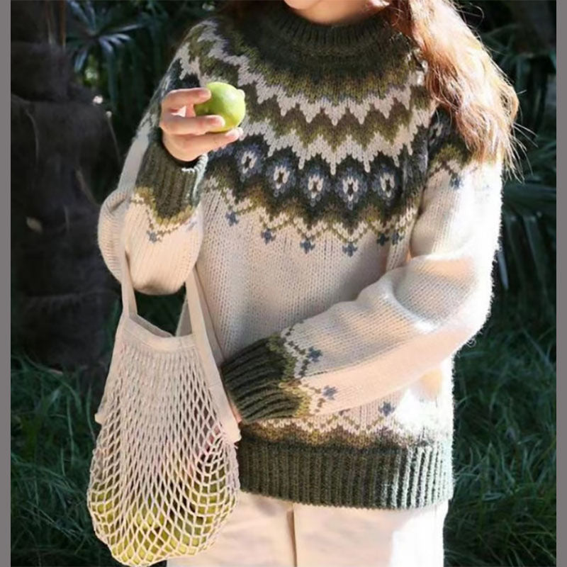 Pull ras du cou imprimé jacquard vintage