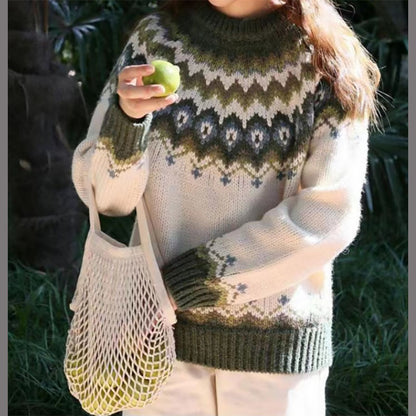 Pull ras du cou imprimé jacquard vintage