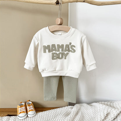 Ensemble Bébé Pull Col Rond Imprimé Lettres, Pantalon Confortable à Poches