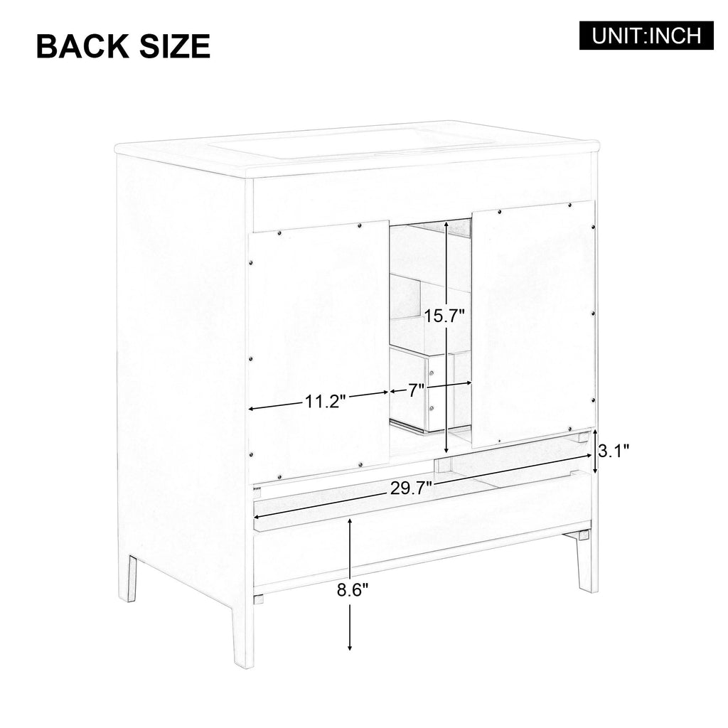 30" Bathroom Vanity with Sink, Multi-functional Bathroom Cabinet with Doors and Drawers, Solid Frame and MDF Board, Grey by eprolo
