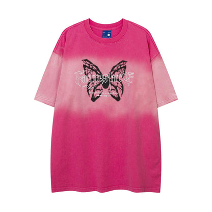 Chemise à manches courtes brodée papillon dégradé vieilli