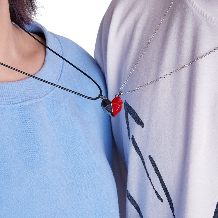 Collier aimanté créatif avec cœur brisé pour hommes et femmes