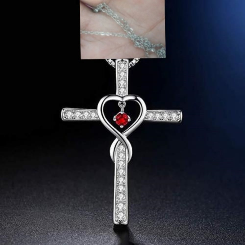 Infinito Amor Dios Confiamos Cruz Cristiana Piedra Natal Collar Colgante Gemas de Color Circón Corazón Collar Joyería para Mujer