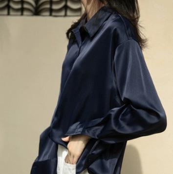 Chemise en satin à manches longues pour femme