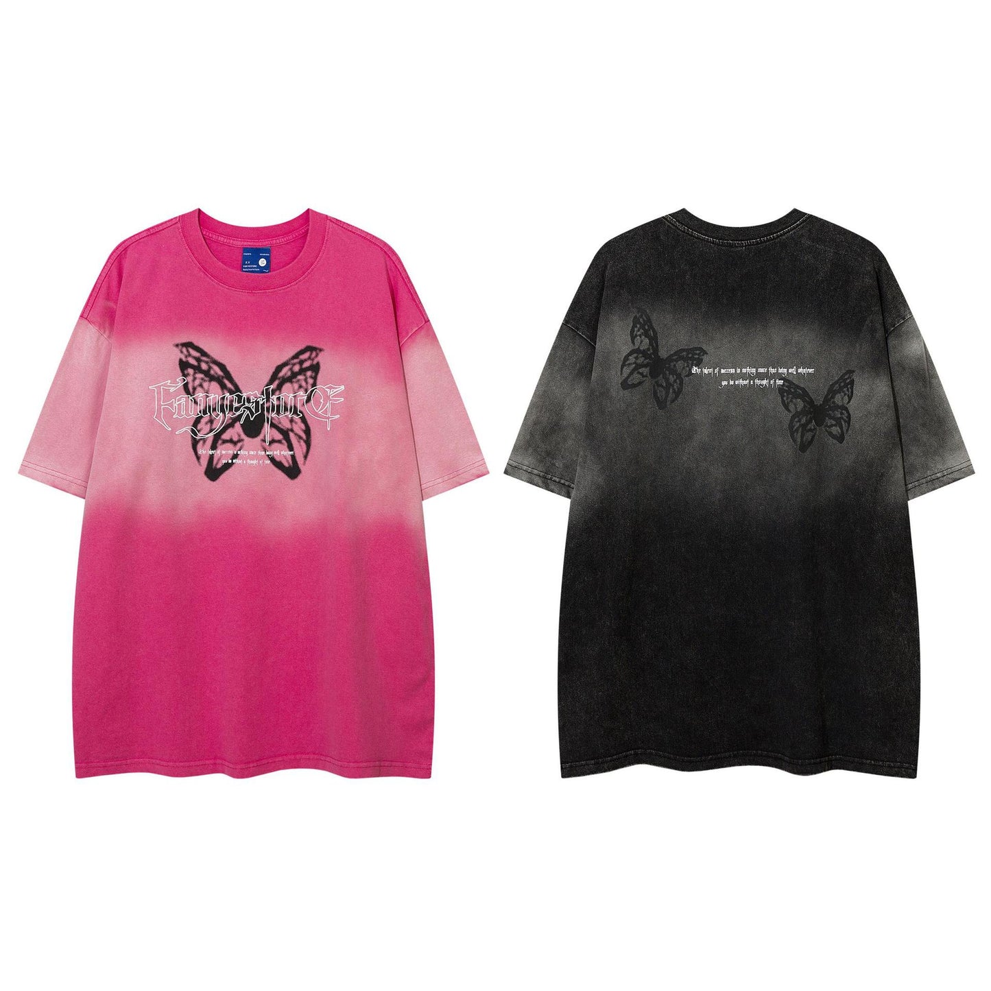 Chemise à manches courtes brodée papillon dégradé vieilli