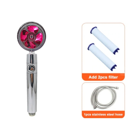 Cabezal de Ducha con Ahorro de Agua, Flujo Giratorio 360 Grados con Pequeño Ventilador, Boquilla Rociadora de Alta Presión de Lluvia de ABS, Accesorios de Baño