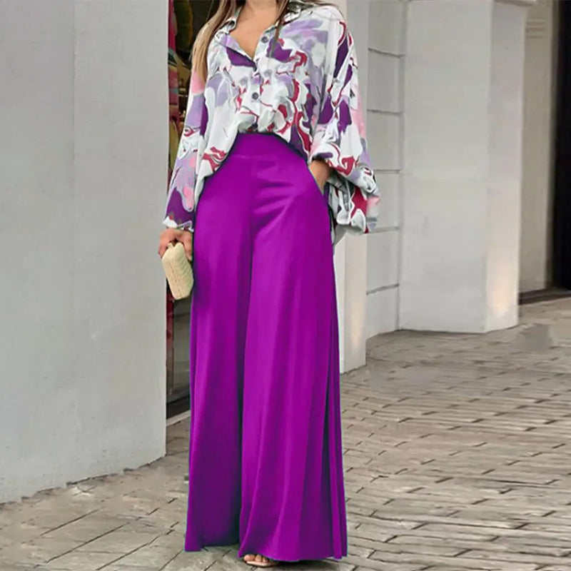 Ensemble décontracté élégant avec chemise imprimée ample et pantalon large