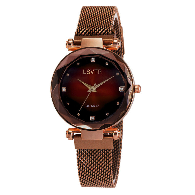 Montre à absorption de fer avec bracelet magnétique paresseux en quartz étoilé pour femme