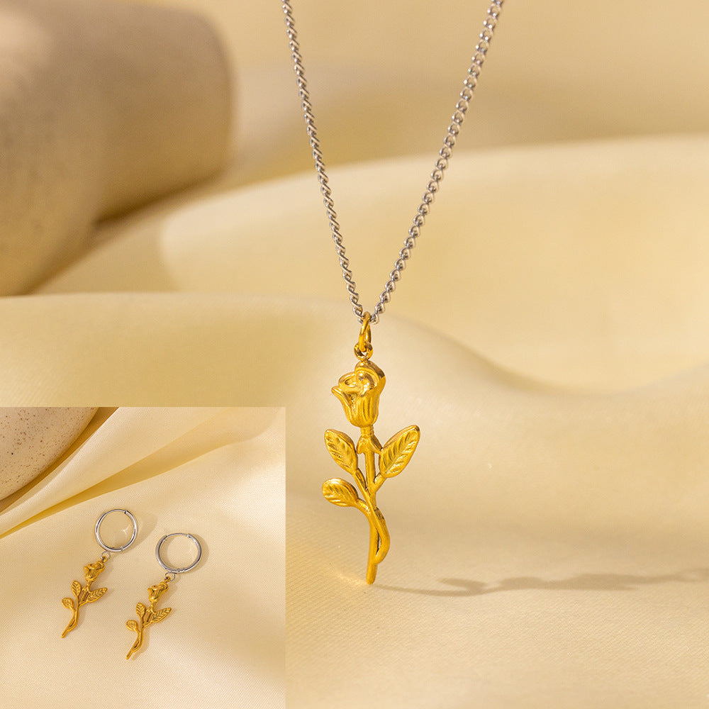 Juego de joyas de acero inoxidable para mujer: collar y pendientes