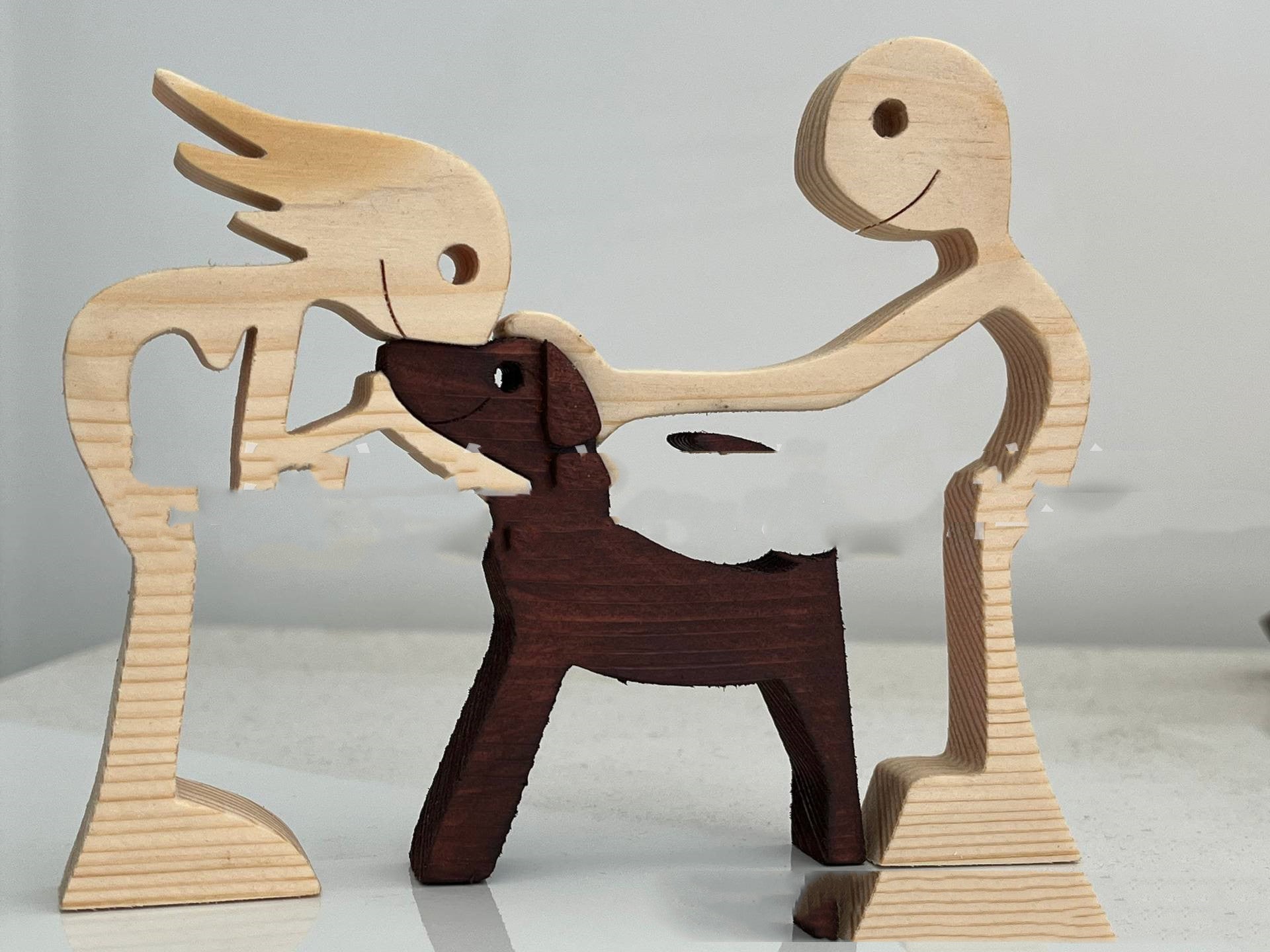 Adorno de Perro en Madera DIY Figura Escultura Decoración del Hogar Un Hombre Un Perro Escultura de Madera Regalos de Navidad Modelo Decorativo