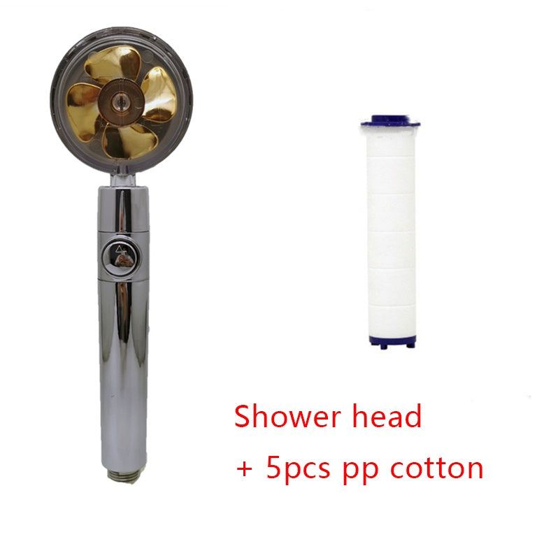 Cabezal de Ducha con Ahorro de Agua, Flujo Giratorio 360 Grados con Pequeño Ventilador, Boquilla Rociadora de Alta Presión de Lluvia de ABS, Accesorios de Baño