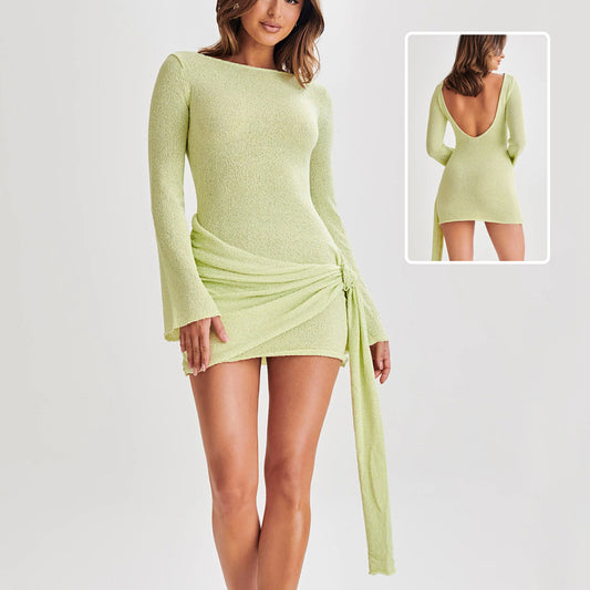 Robe courte moulante à manches longues Y2K sexy dos nu et décolleté en V pour femmes