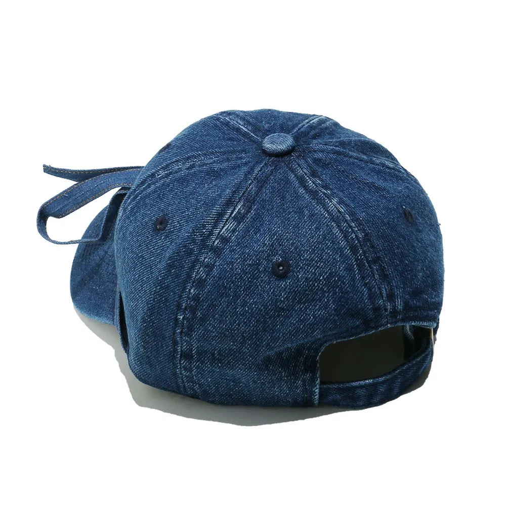 Gorra de béisbol de tela vaquera lavada con lazo