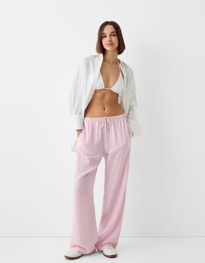 Pantalon large décontracté à rayures, taille élastique et confortable pour femme