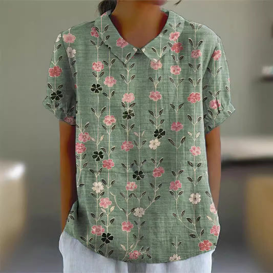 Camiseta de mujer de manga corta con estampado floral retro creativo