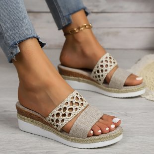 Sandales compensées à bout ouvert en corde et grande taille pour femme