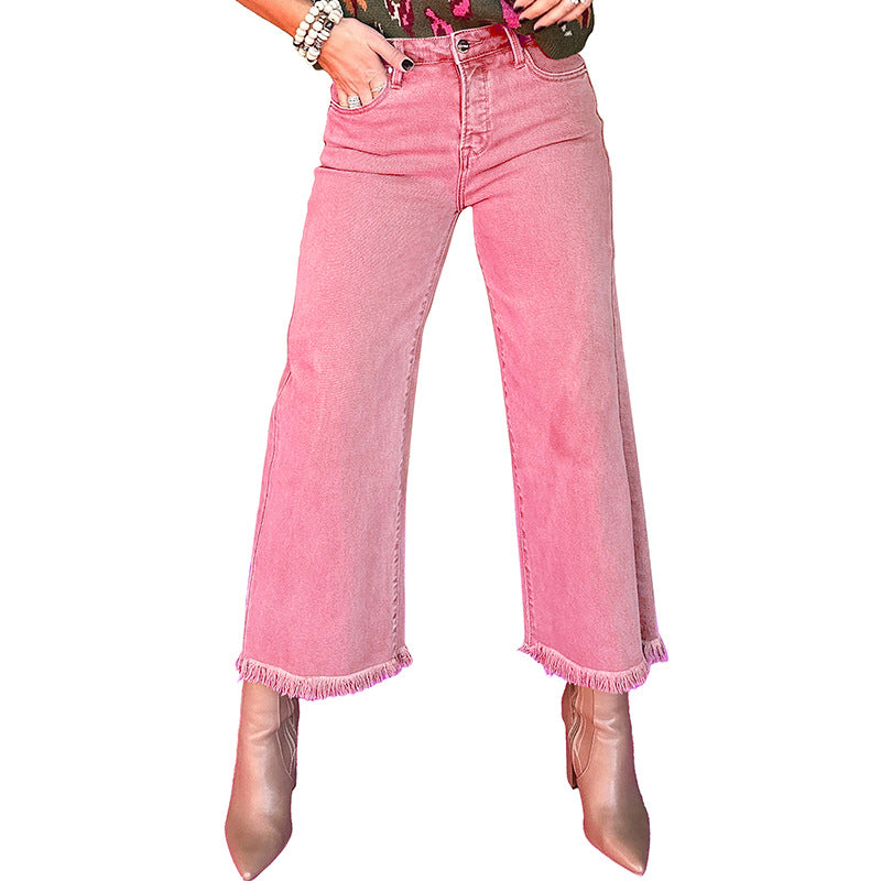 Pantalones Vaqueros Versátiles de Cintura Alta con Cremallera, Estilo Europeo y Americano
