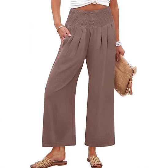 Pantalon court taille haute de couleur unie pour femme PrintempsAutomne