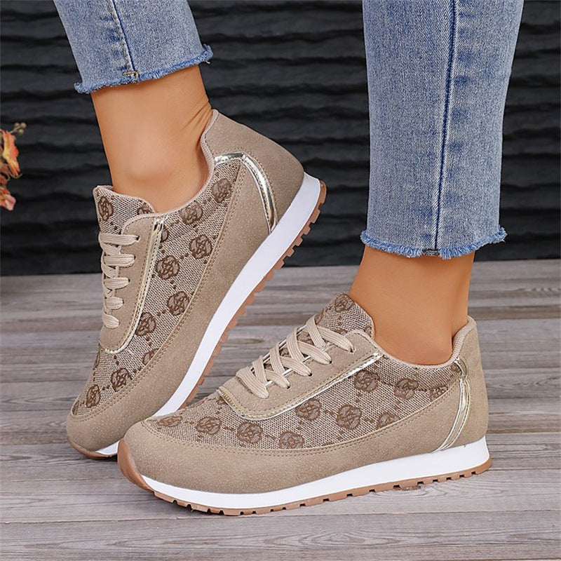 Zapatillas con Cordones Estampado Floral Moda Informal Ligeras Transpirables para Caminar Correr Deportes Planas para Mujer