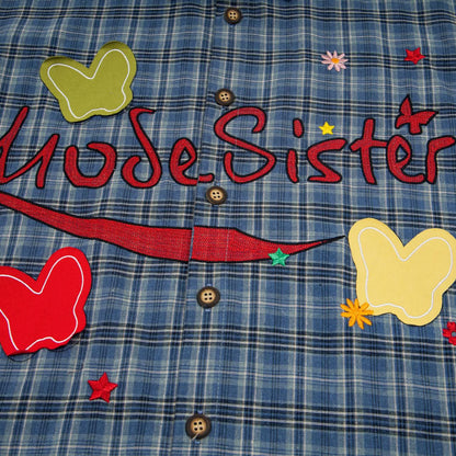Letter butterfly embroidered short sleeved shirt