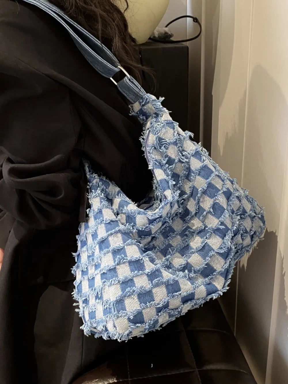 Sac bandoulière en denim à ourlet brut