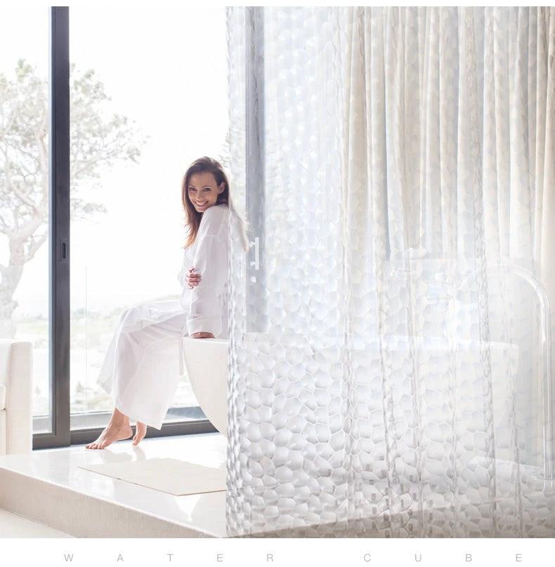 3D Water Cube Shower Curtain, Silk Pattern Waterproof Bathroom Partition Curtain, Cobblestone Curtain by eprolo