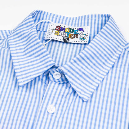 Dog graffiti striped short sleeved shirt
