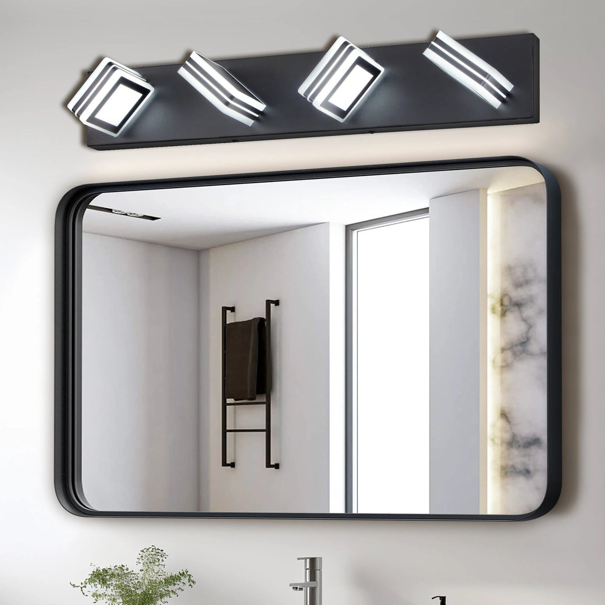 LED Modern Black Vanity Lights, 4-Lights Acrylic Matte Black Bathroom Vanity Lights Over Mirror by eprolo