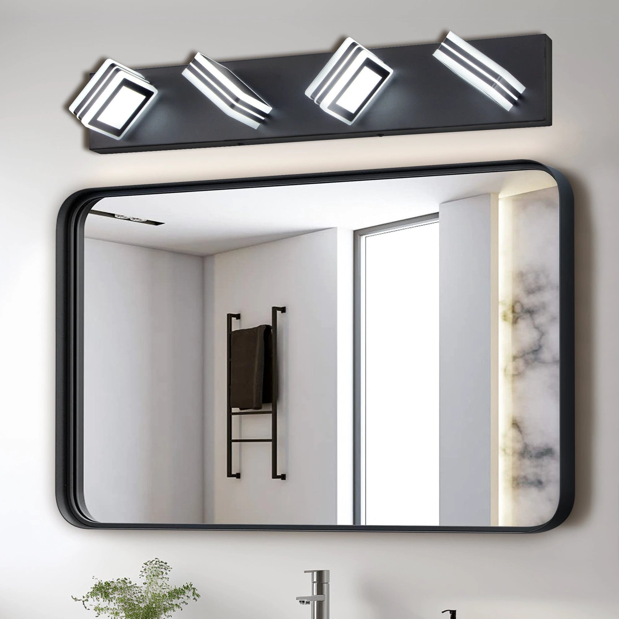 LED Modern Black Vanity Lights, 4-Lights Acrylic Matte Black Bathroom Vanity Lights Over Mirror by eprolo