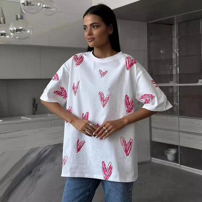 Love printed T-shirt, European and American street trend hand-painted love printed short sleeved T-shirt by eprolo