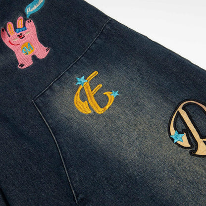 Embroidered Ins Jeans with Patchwork