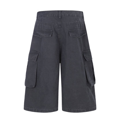Pantalones cortos unisex multibolsillos de pierna ancha, adelgazantes, versátiles, vintage, informales, de largo medio