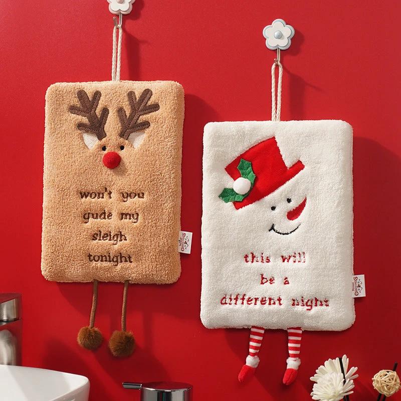 New Christmas hand towel can be hung with thick coral fleece towel, kitchen absorbent quick drying cloth, cartoon hand towel by eprolo
