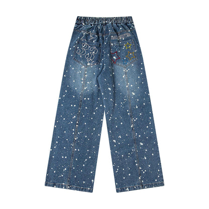 Wash and make old splashed ink jeans