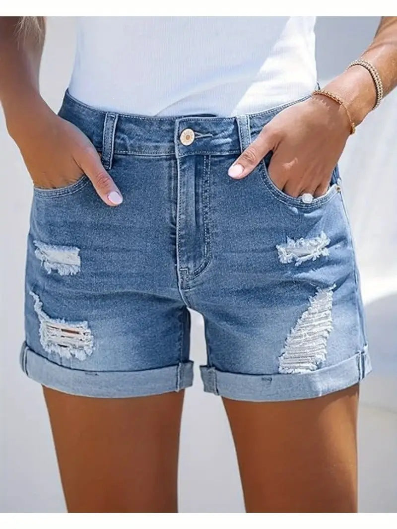 Short en jean décontracté pour femme, taille haute, confortable, amincissant, coupe droite