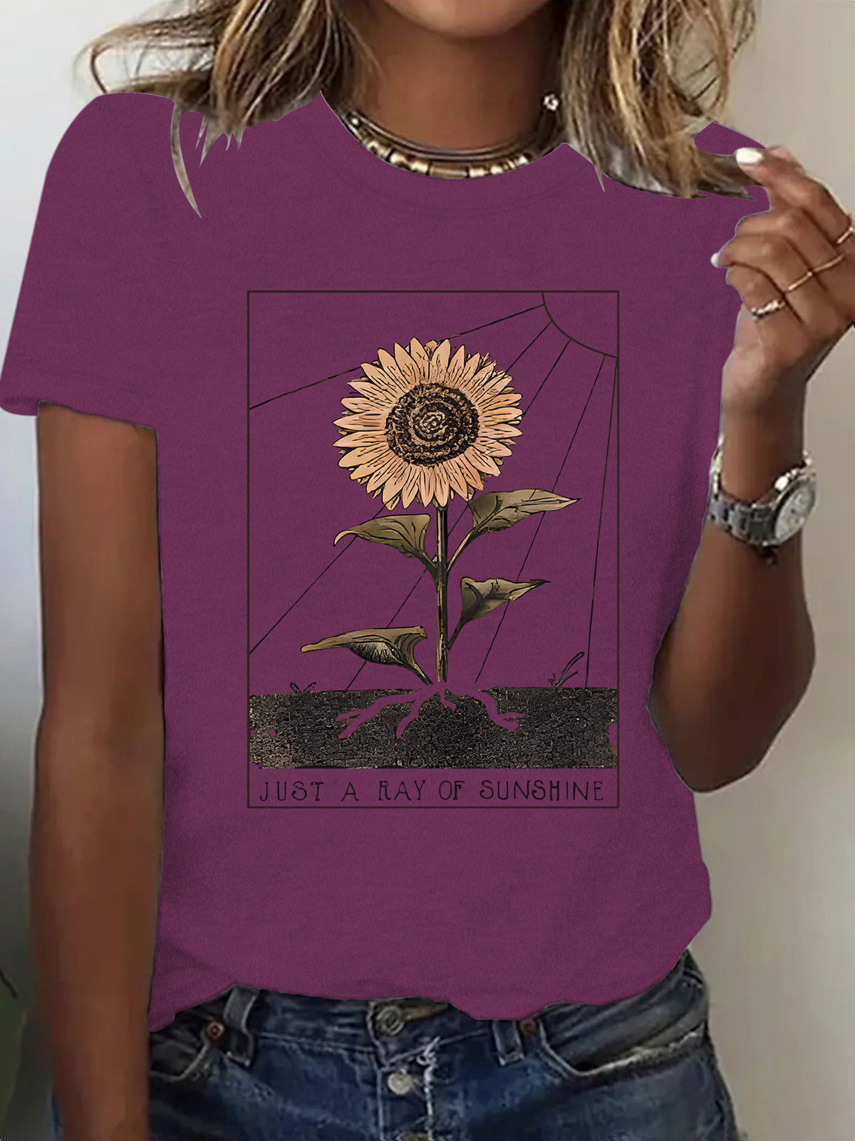 T-shirt tournesol à manches courtes pour femme