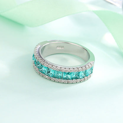 Bague Émeraude Zircon Plaqué Or Blanc Tendance