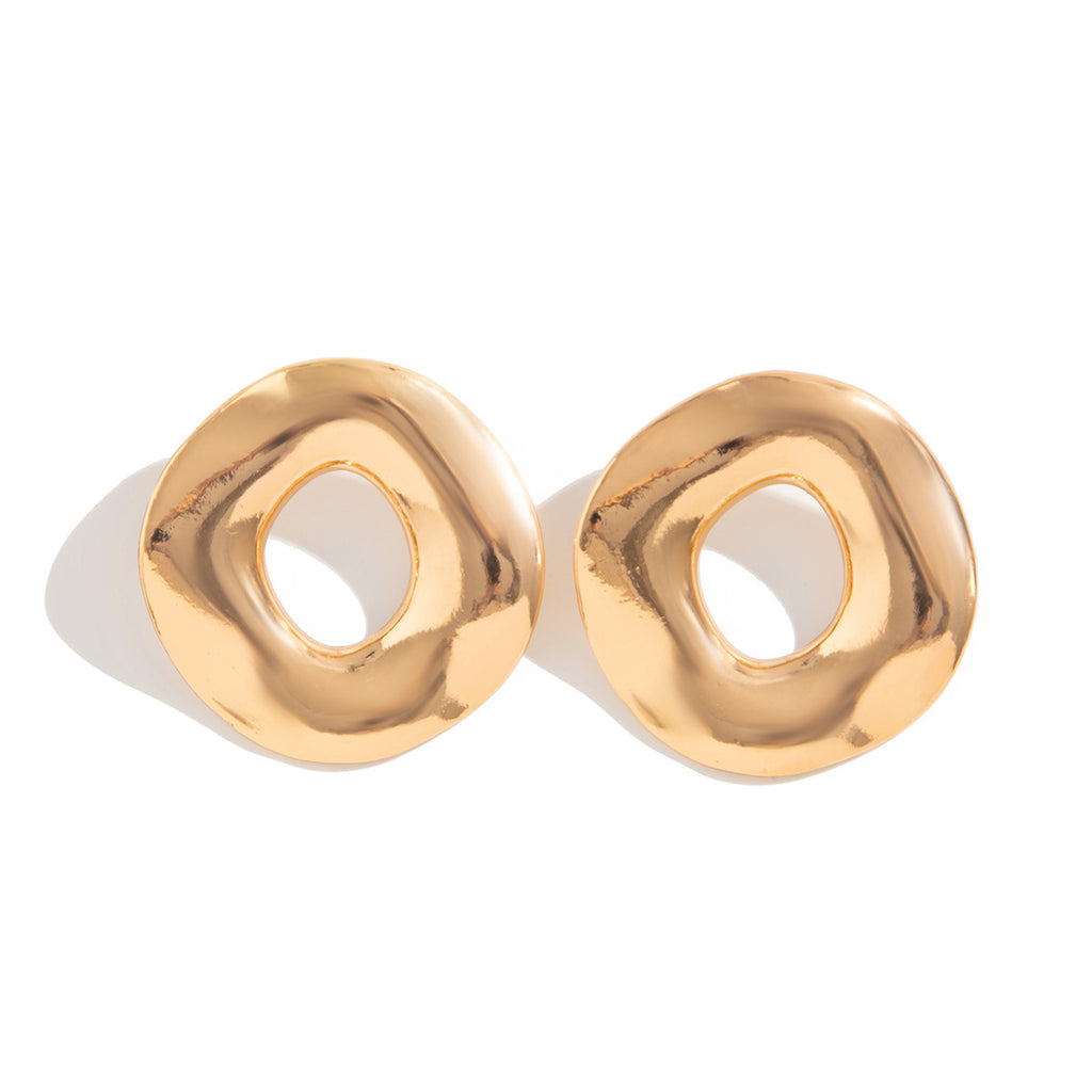 Boucles d'oreilles brillantes rondes irrégulières avec personnalité en géométrie creuse